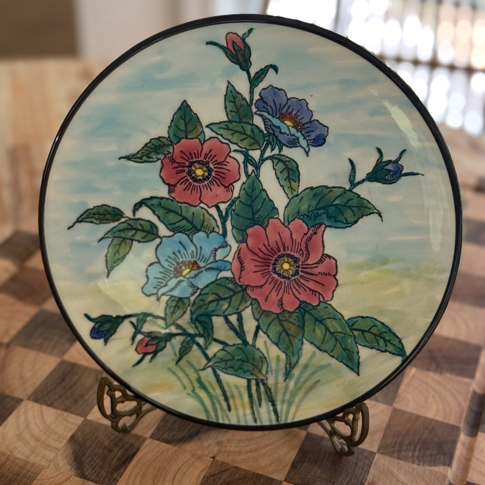 Ceramar Spain Ceramic Hand Painted Plate Floral Decorative Hangable